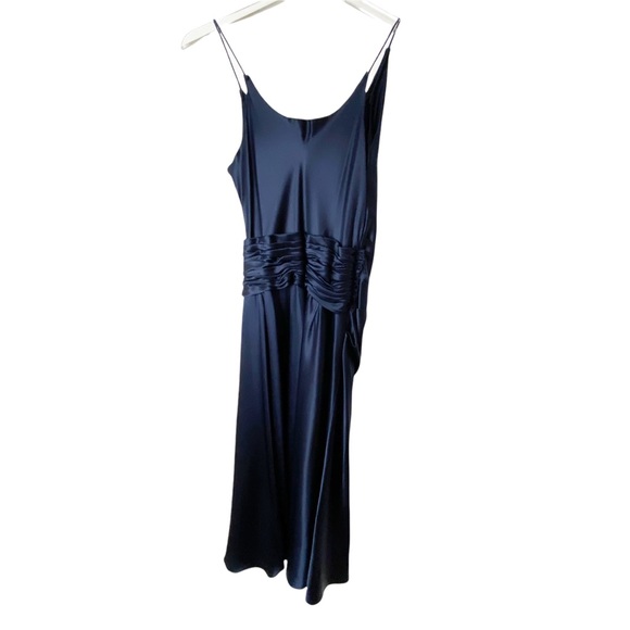 NWT Laundry by Design Silk Satin Navy Blue Twist Front Midi Dress Black Iris S - Picture 9 of 10